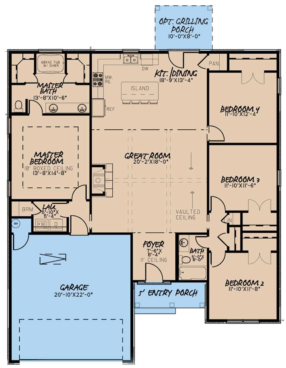 Floor Plan Main Level of Acadian Plan #193-1138