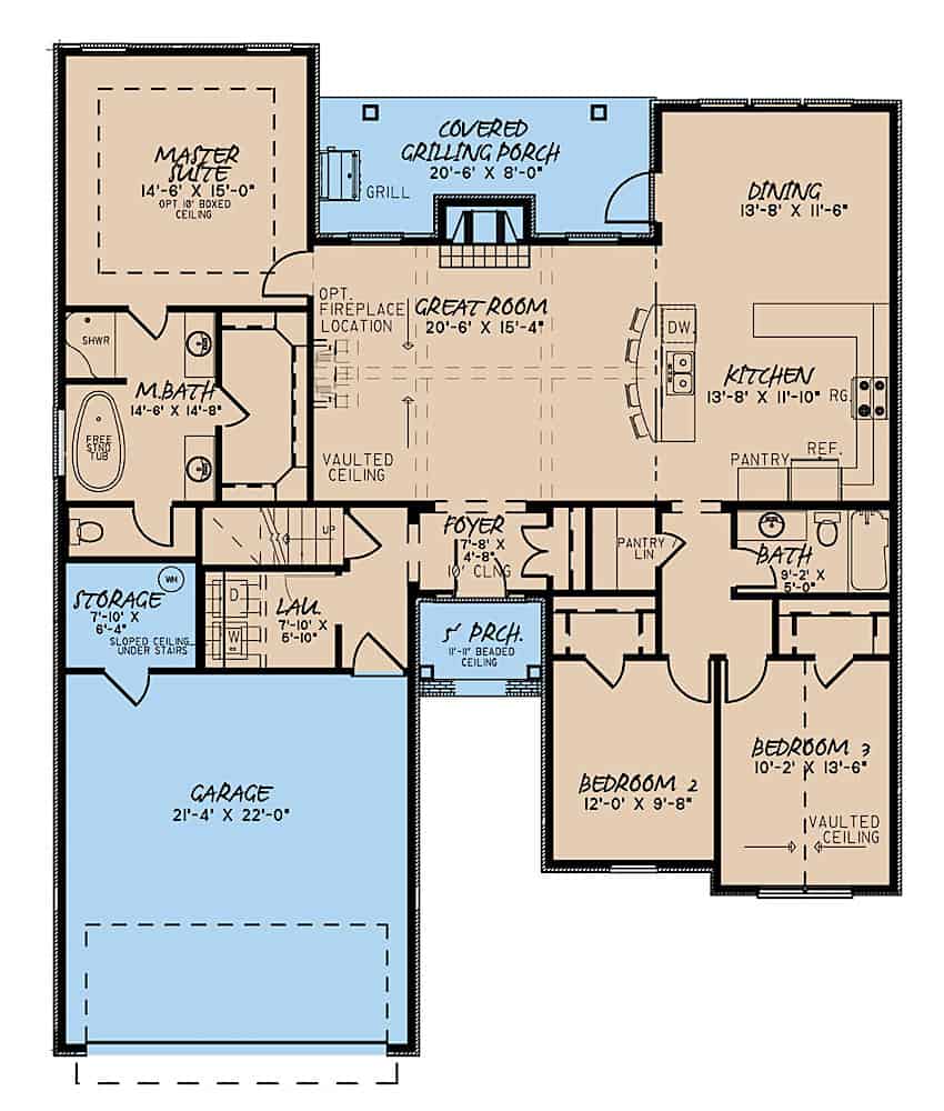 Floor Plan Main Level of Acadian Plan #193-1139