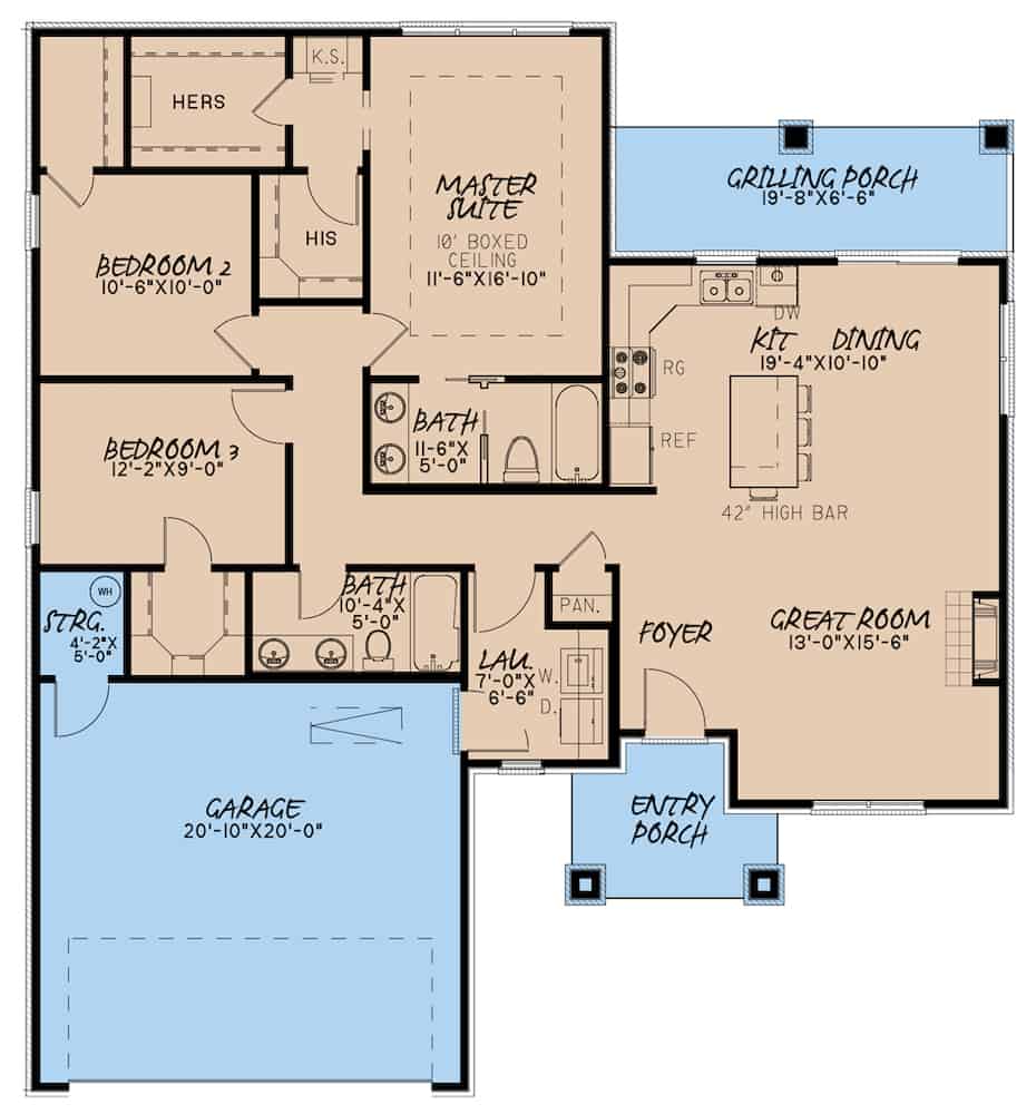 Floor Plan Main Level of Contemporary Plan #193-1140