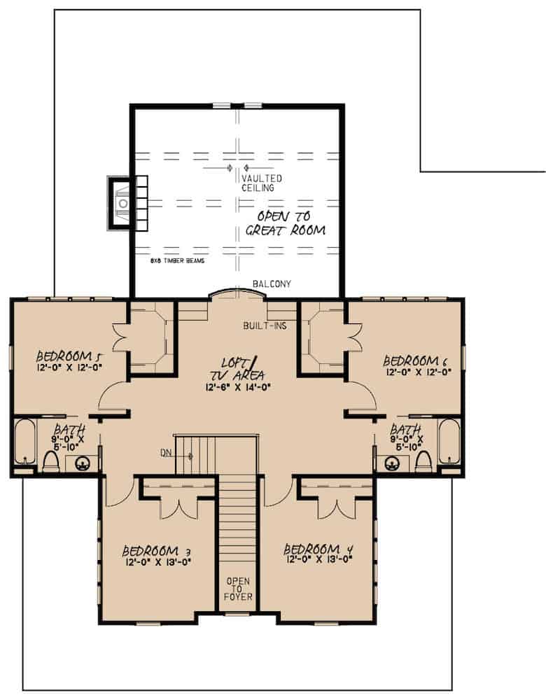 Floor Plan Upper Level of Farmhouse Plan #193-1141
