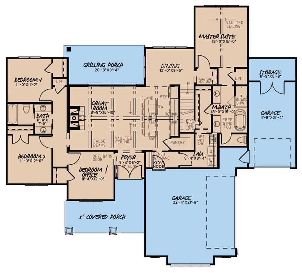 Floor Plan Main Level of Ranch Plan #193-1145