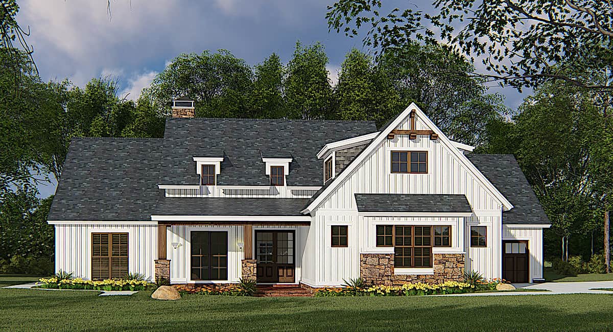 Farmhouse home (ThePlanCollection: Plan #193-1145)