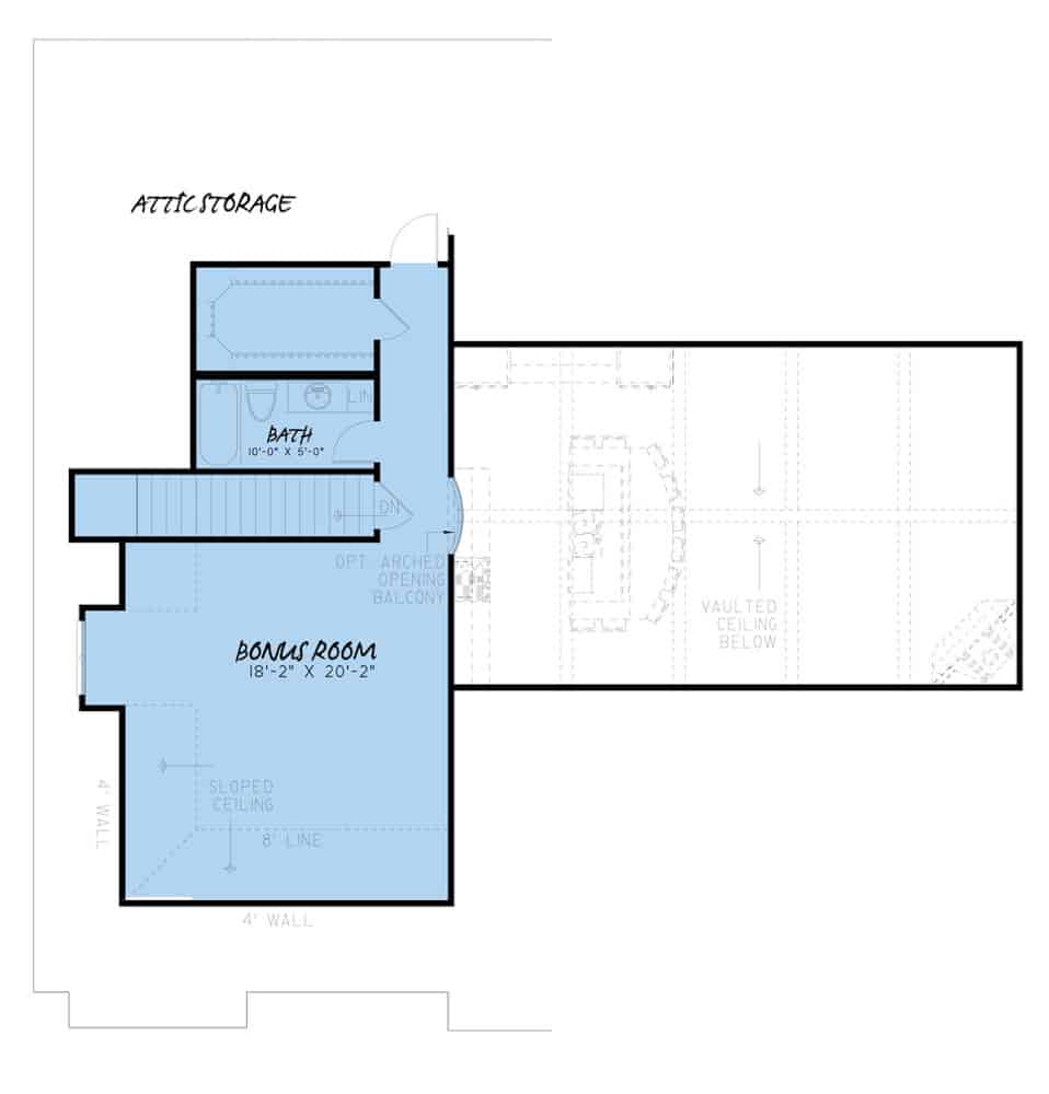 Floor Plan Bonus Room of Acadian Plan #193-1147