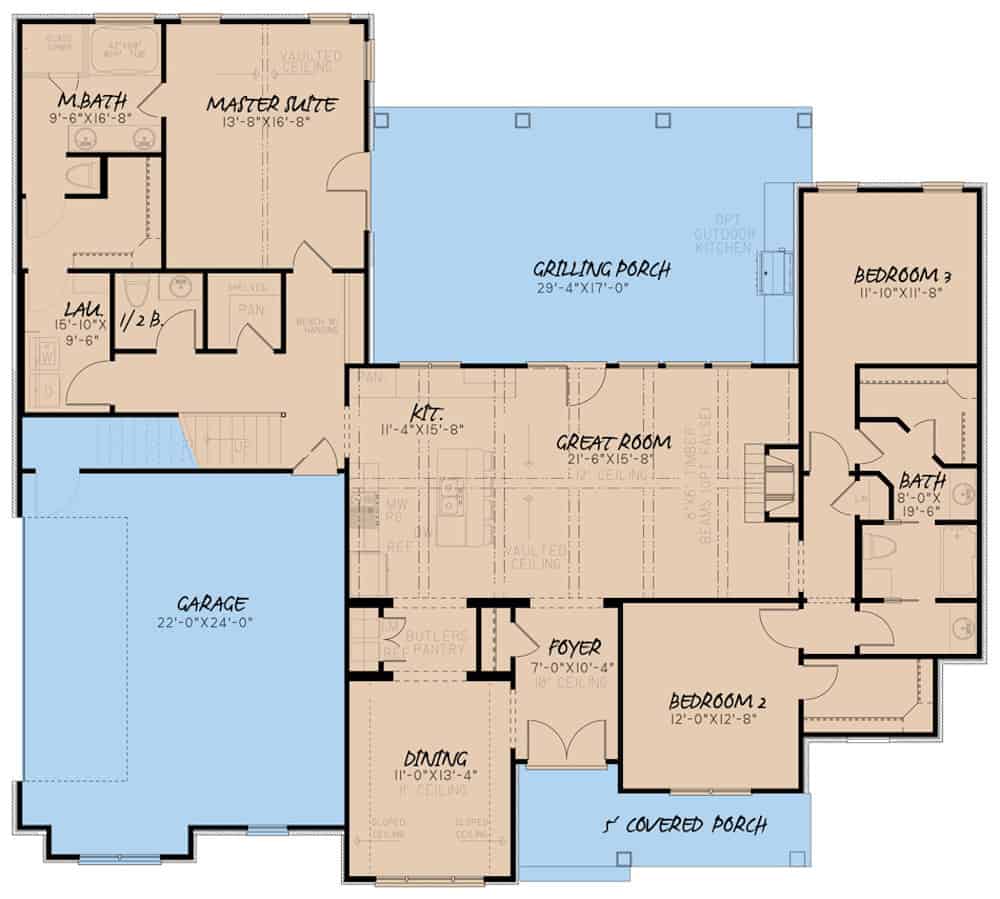Floor Plan Main Level of Acadian Plan #193-1148