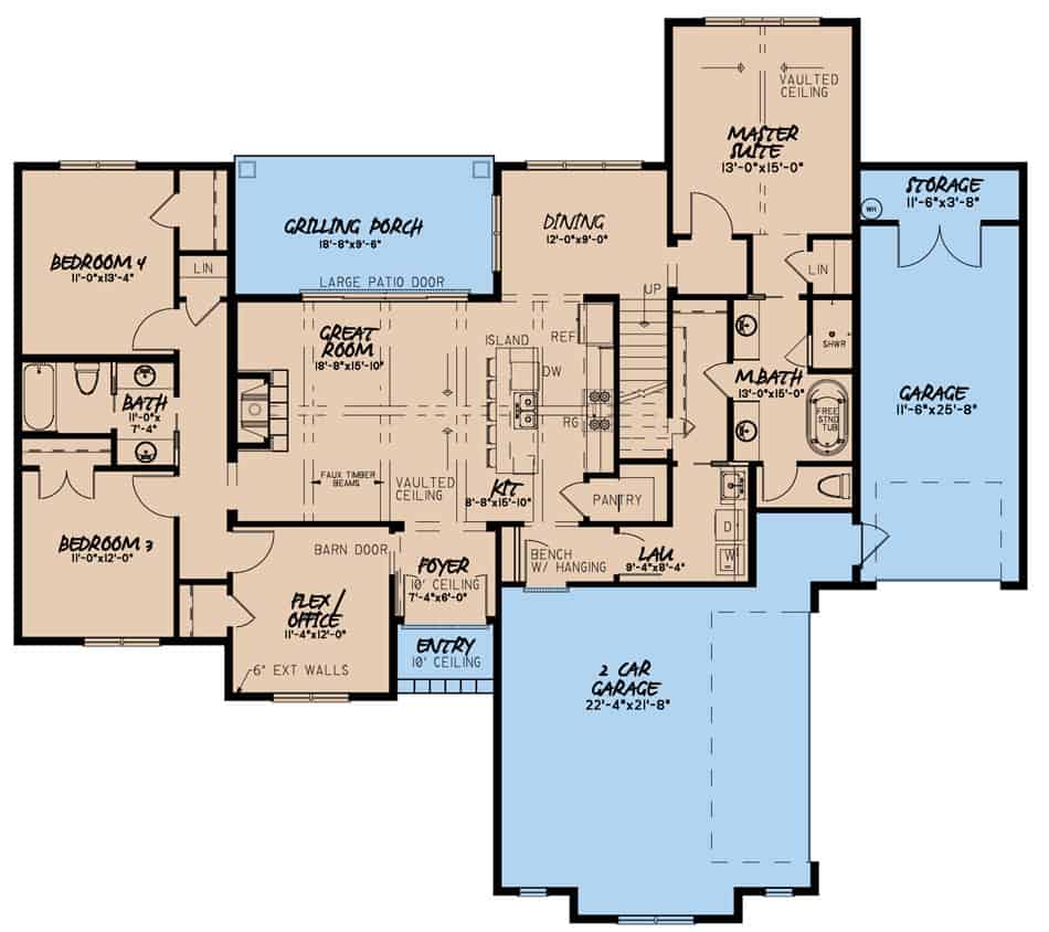 Floor Plan Main Level of Ranch Plan #193-1151