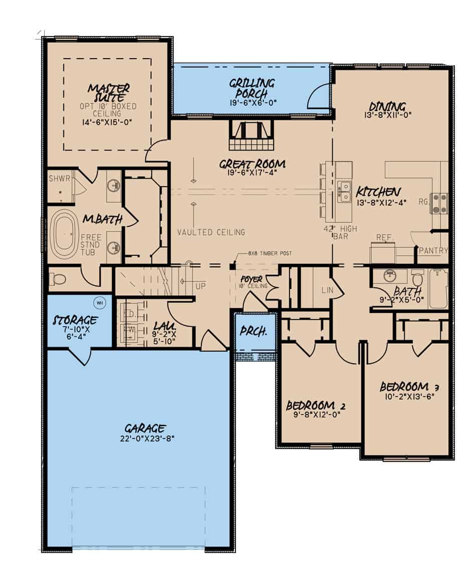 Floor Plan Main Level of Acadian Plan #193-1152
