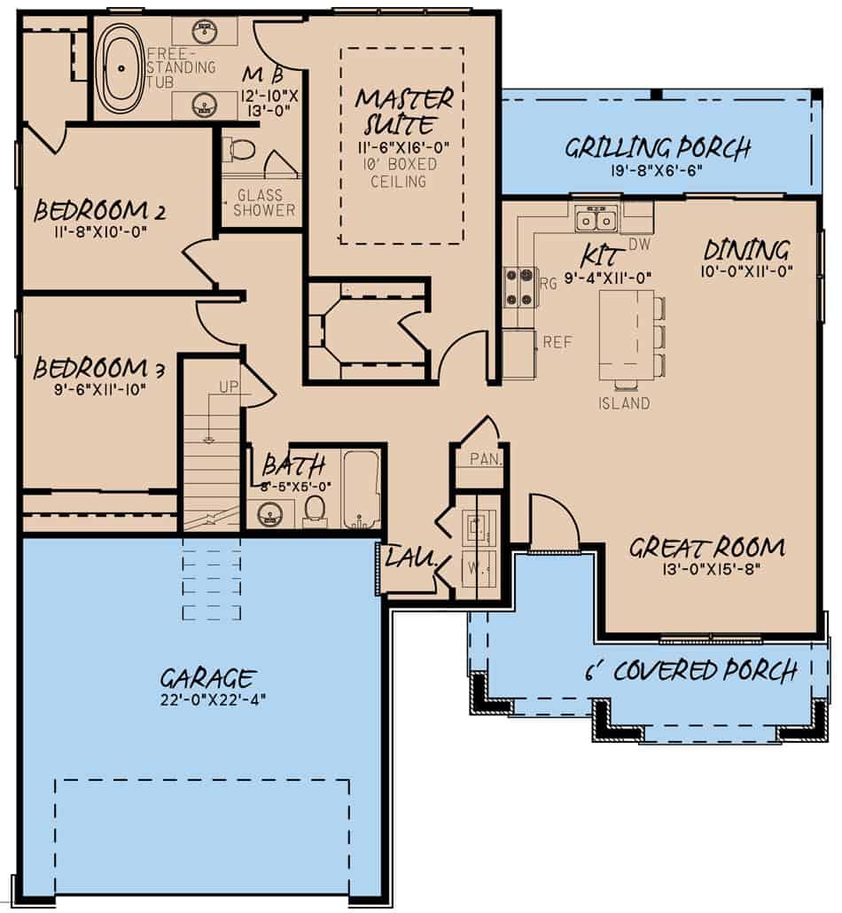 Floor Plan Main Level of Acadian Plan #193-1154