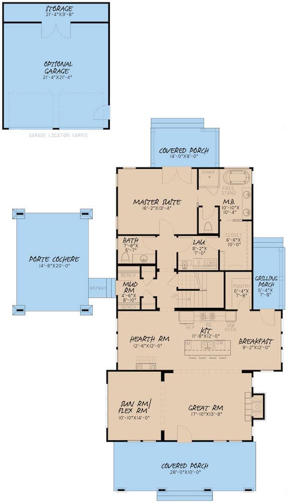 Floor Plan Main Level of French Plan #193-1156
