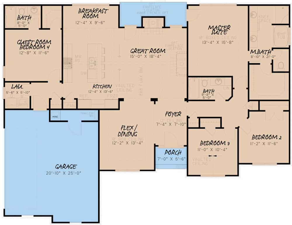 Floor Plan Main Level of Ranch Plan #193-1158