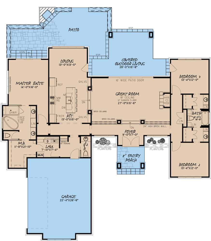 Floor Plan Main Level of Contemporary Plan #193-1159
