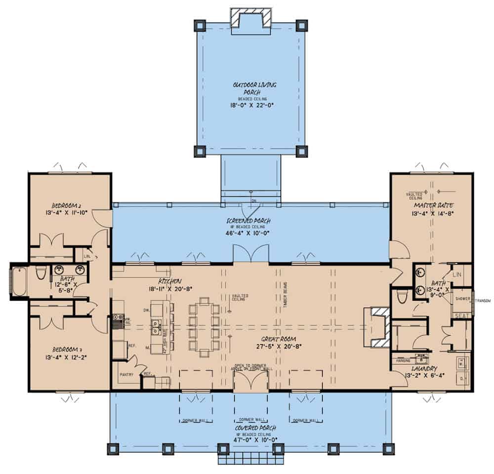 Floor Plan Main Level of Ranch Plan #193-1161