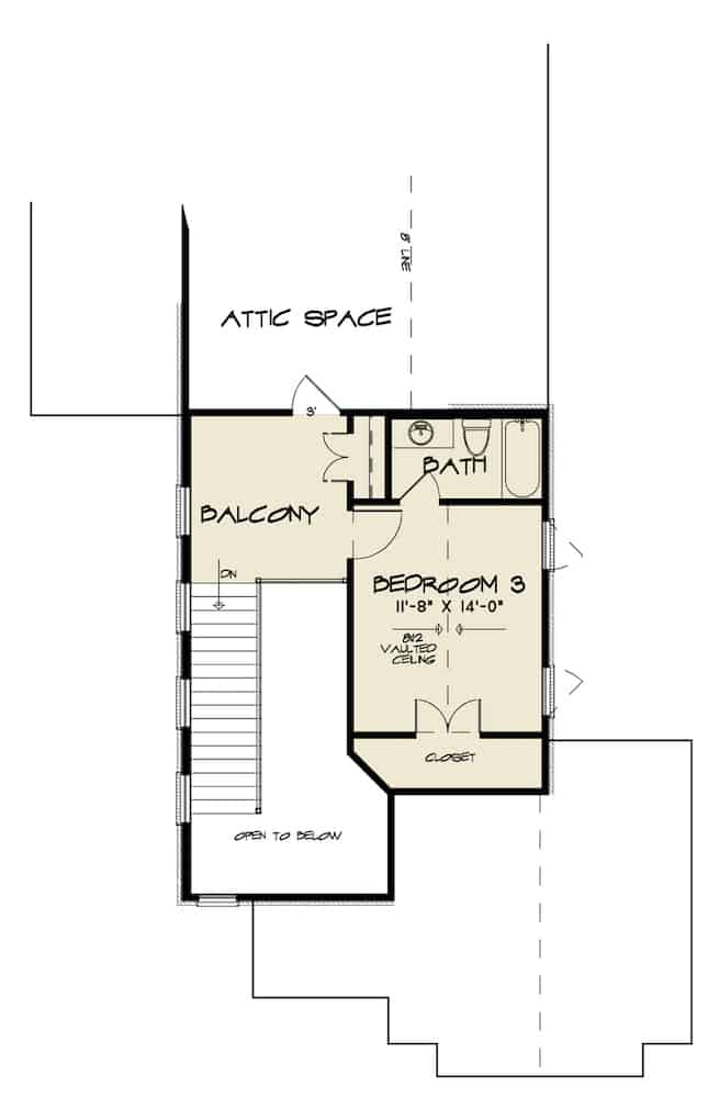 Floor Plan Upper Level of European Plan #193-1163