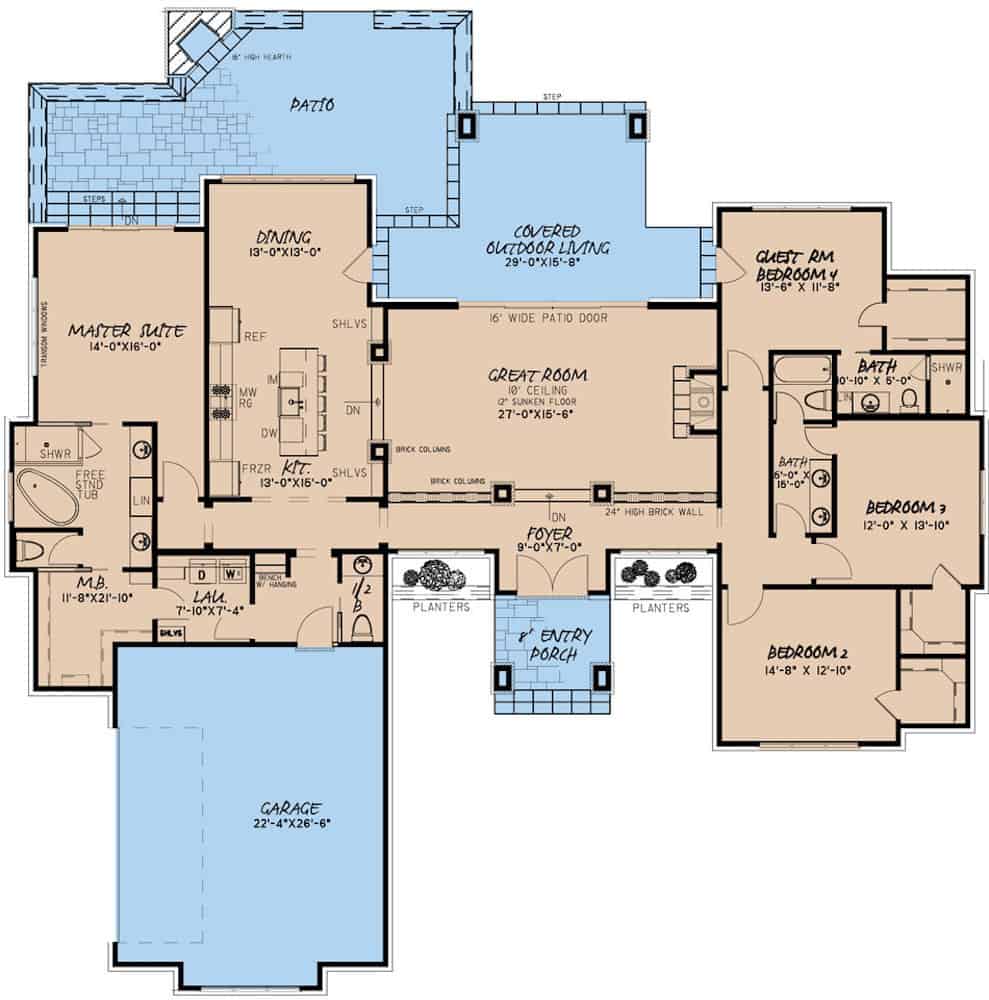 Floor Plan Main Level of Contemporary Plan #193-1164