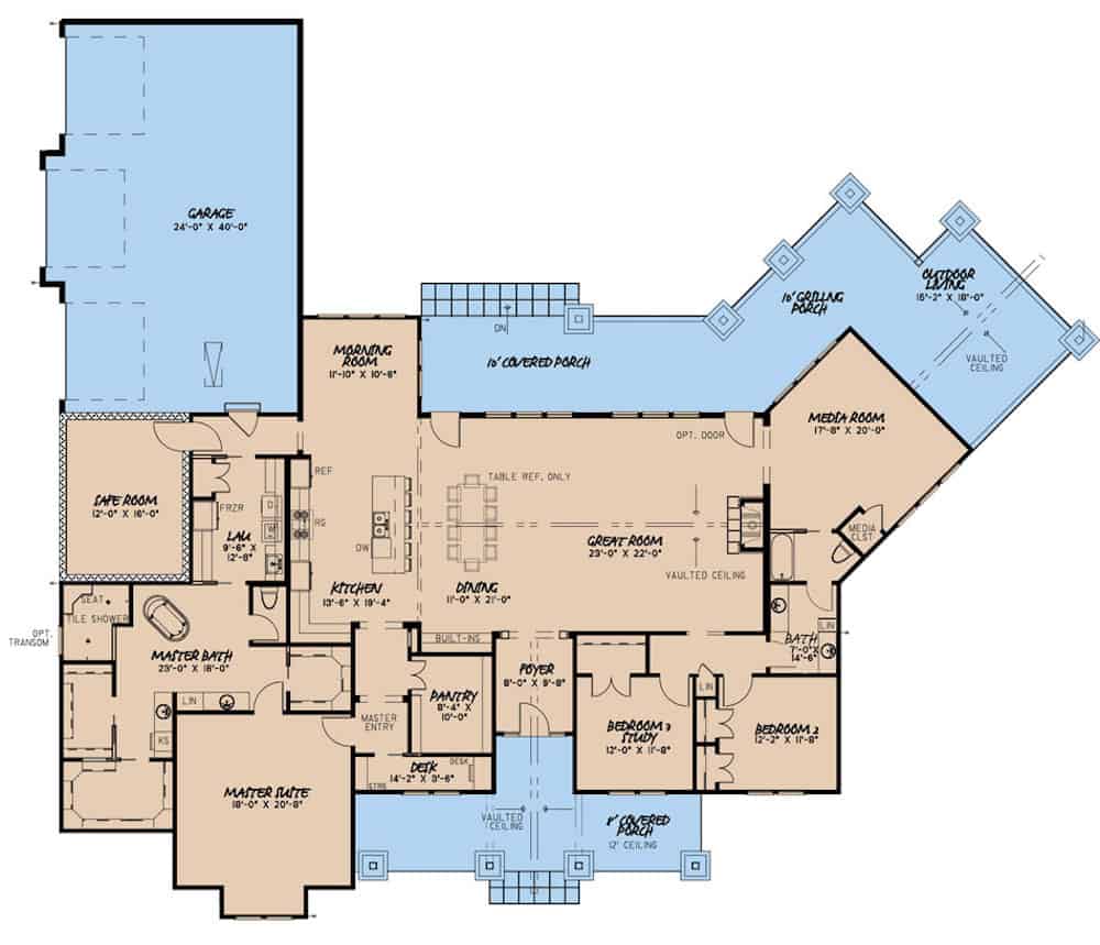 Floor Plan Main Level of Ranch Plan #193-1165