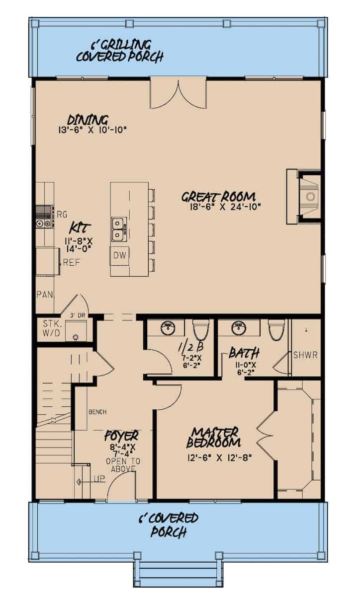 Floor Plan Main Level of Country Plan #193-1166