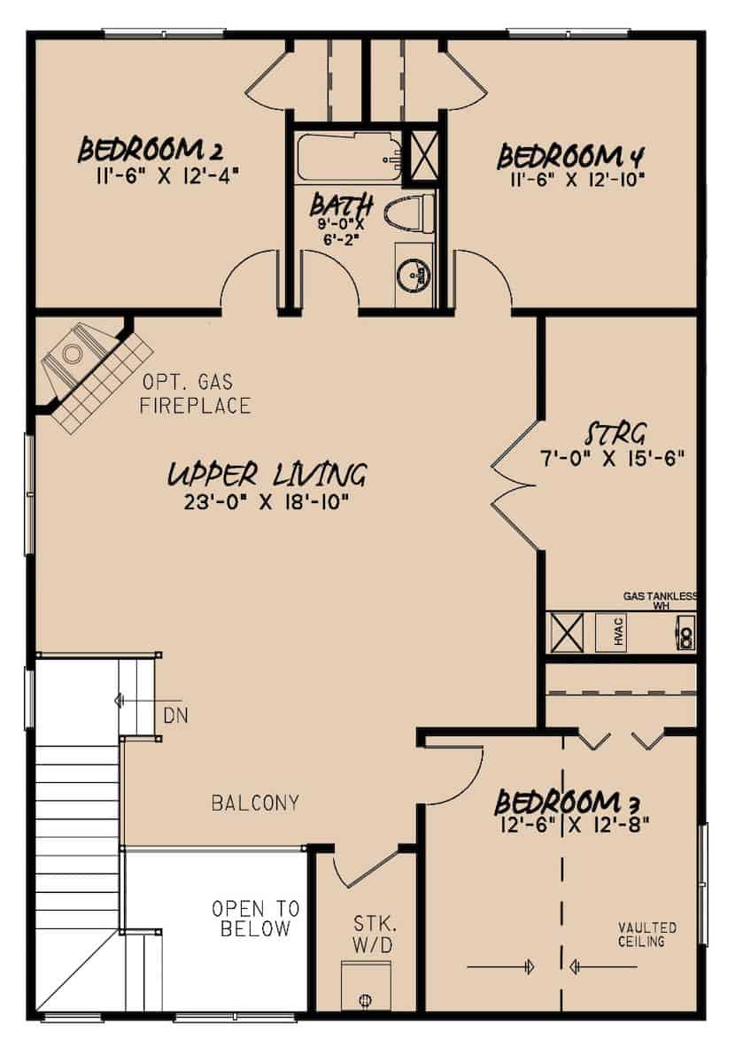Floor Plan Upper Level of Country Plan #193-1166