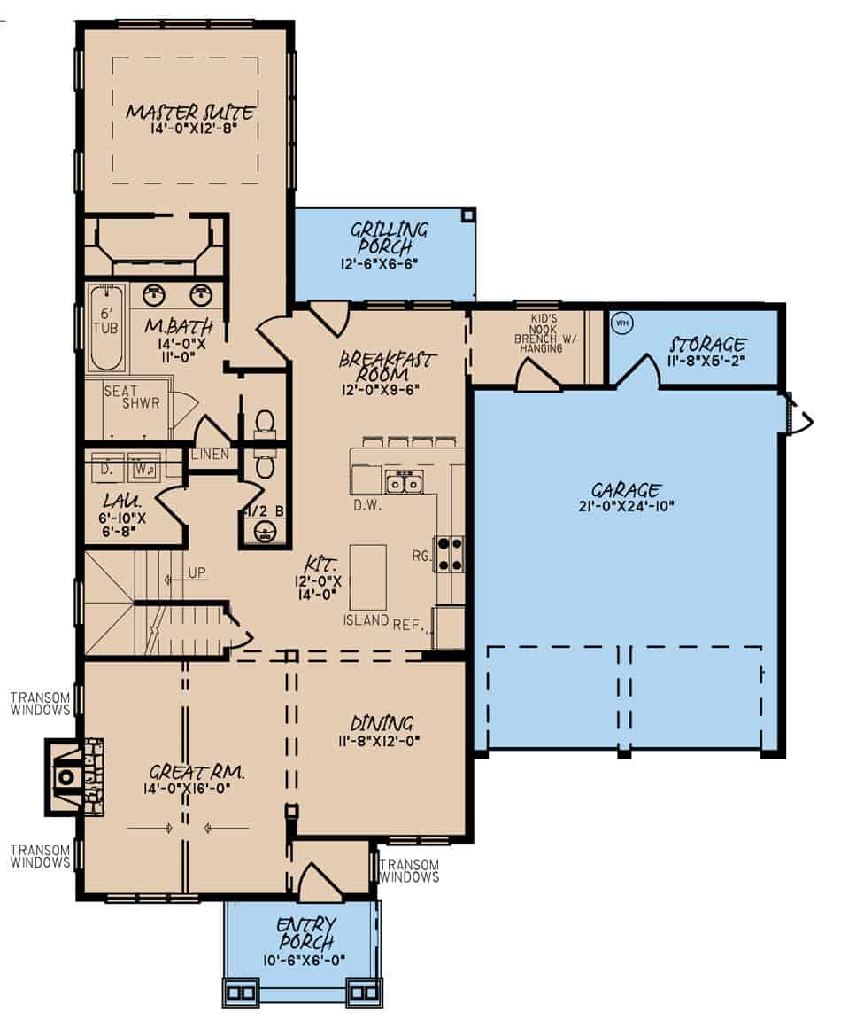 Floor Plan Main Level of Cottage Plan #193-1169
