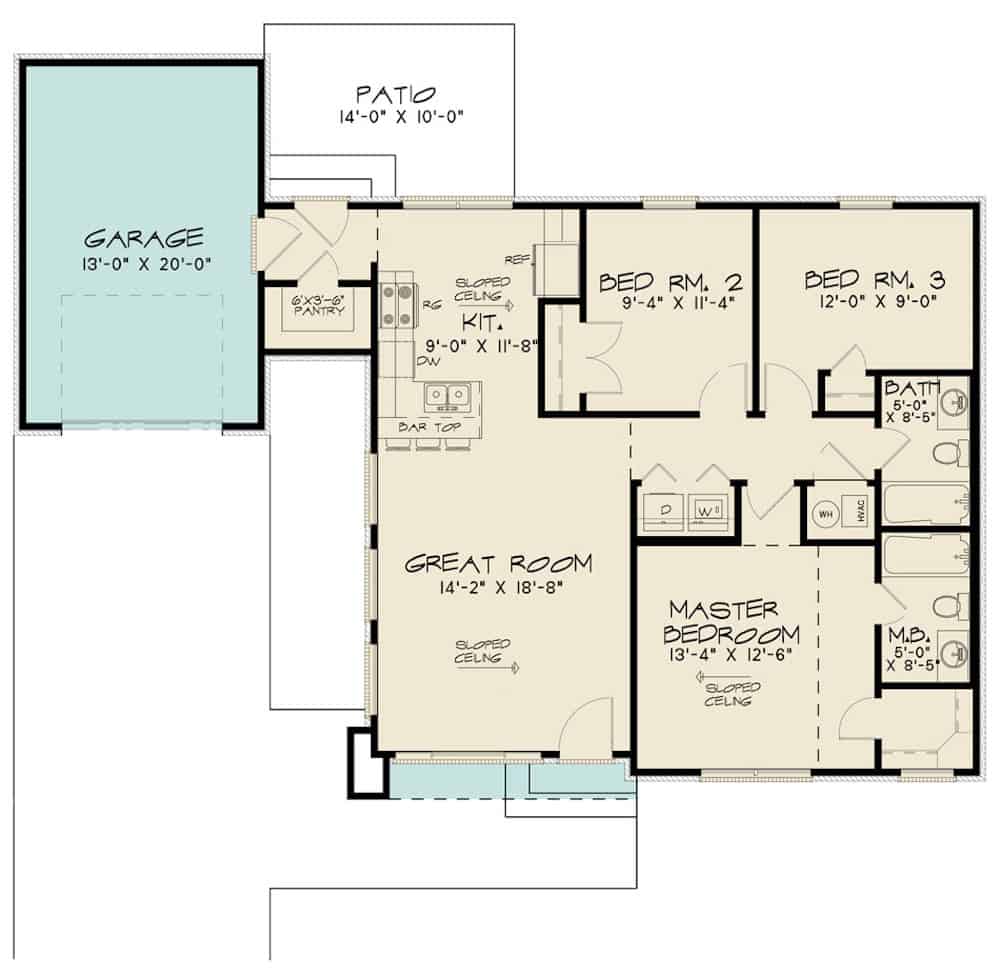 Floor Plan Main Level of Contemporary Plan #193-1170