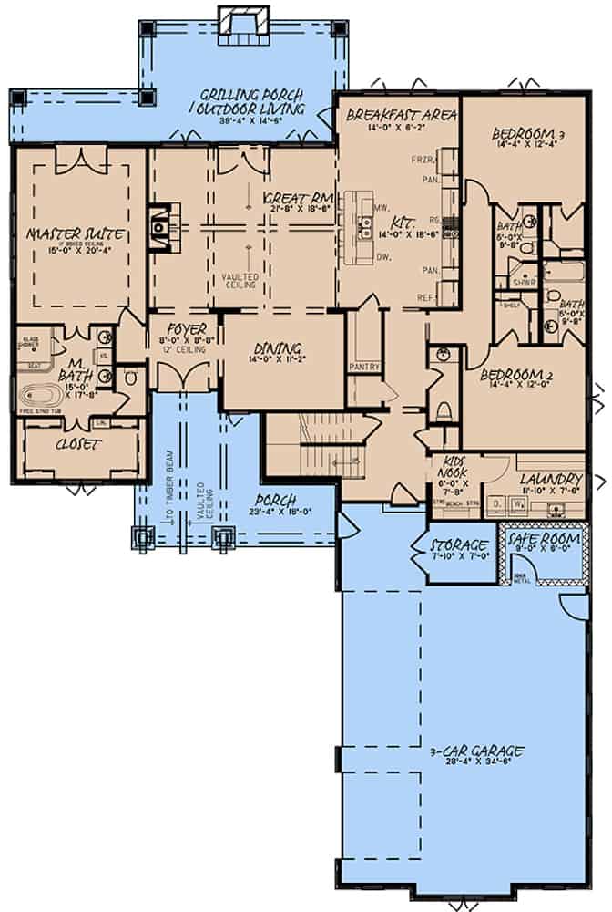 Floor Plan Main Level of French Plan #193-1171