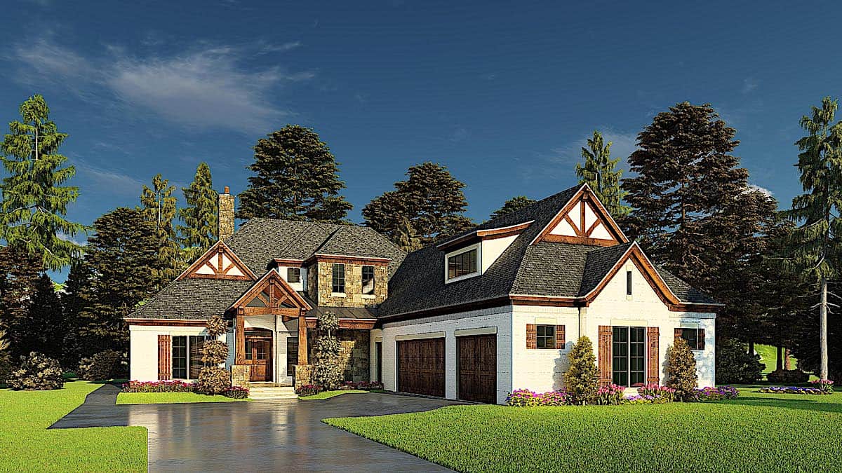 Front elevation of French home (ThePlanCollection: House Plan #193-1171)