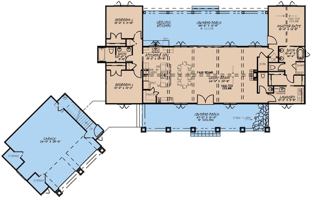 Floor Plan Main Level of Ranch Plan #193-1172