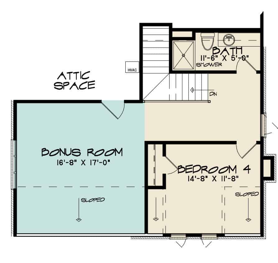 Floor Plan Upper Level of French Plan #193-1173