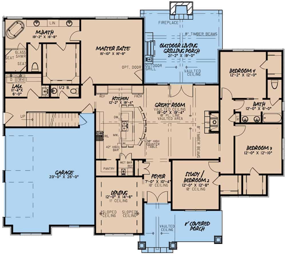 Floor Plan Main Level of European Plan #193-1174
