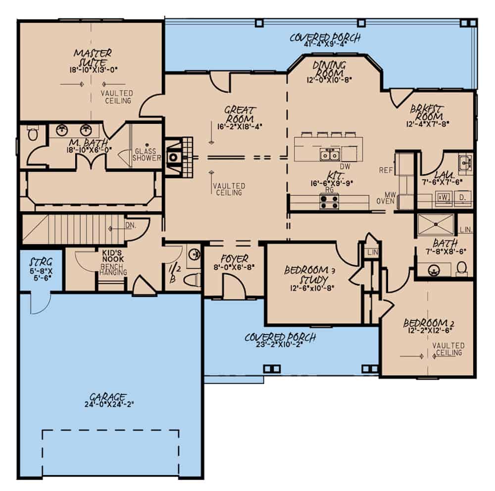 Floor Plan Main Level of Ranch Plan #193-1178