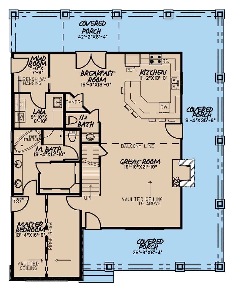 Floor Plan Main Level of European Plan #193-1179