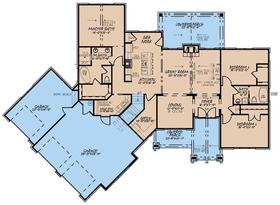 Floor Plan Main Level of European Plan #193-1180