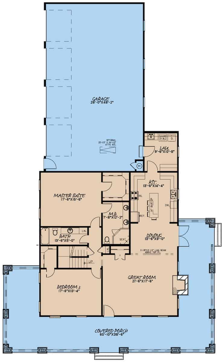 Floor Plan Main Level of Ranch Plan #193-1181