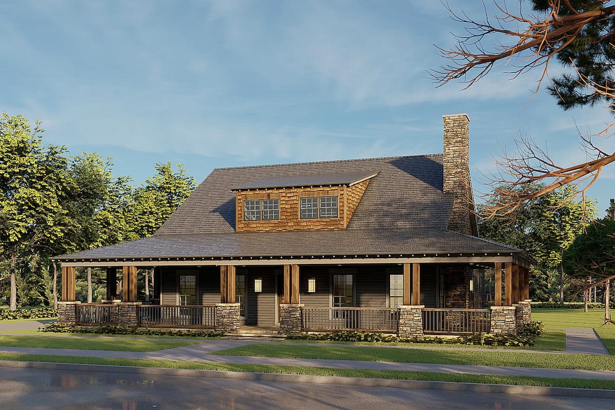 Farmhouse home (ThePlanCollection: Plan #193-1181)