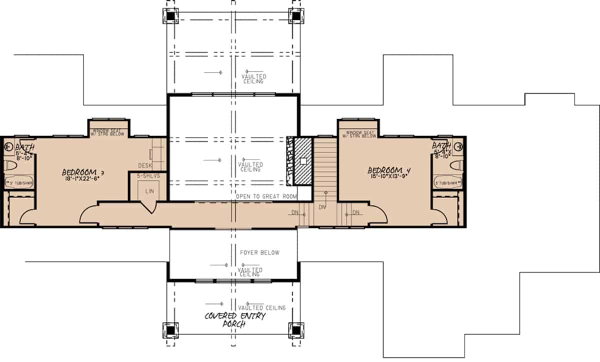Floor Plan Upper Level of Craftsman Plan #193-1182