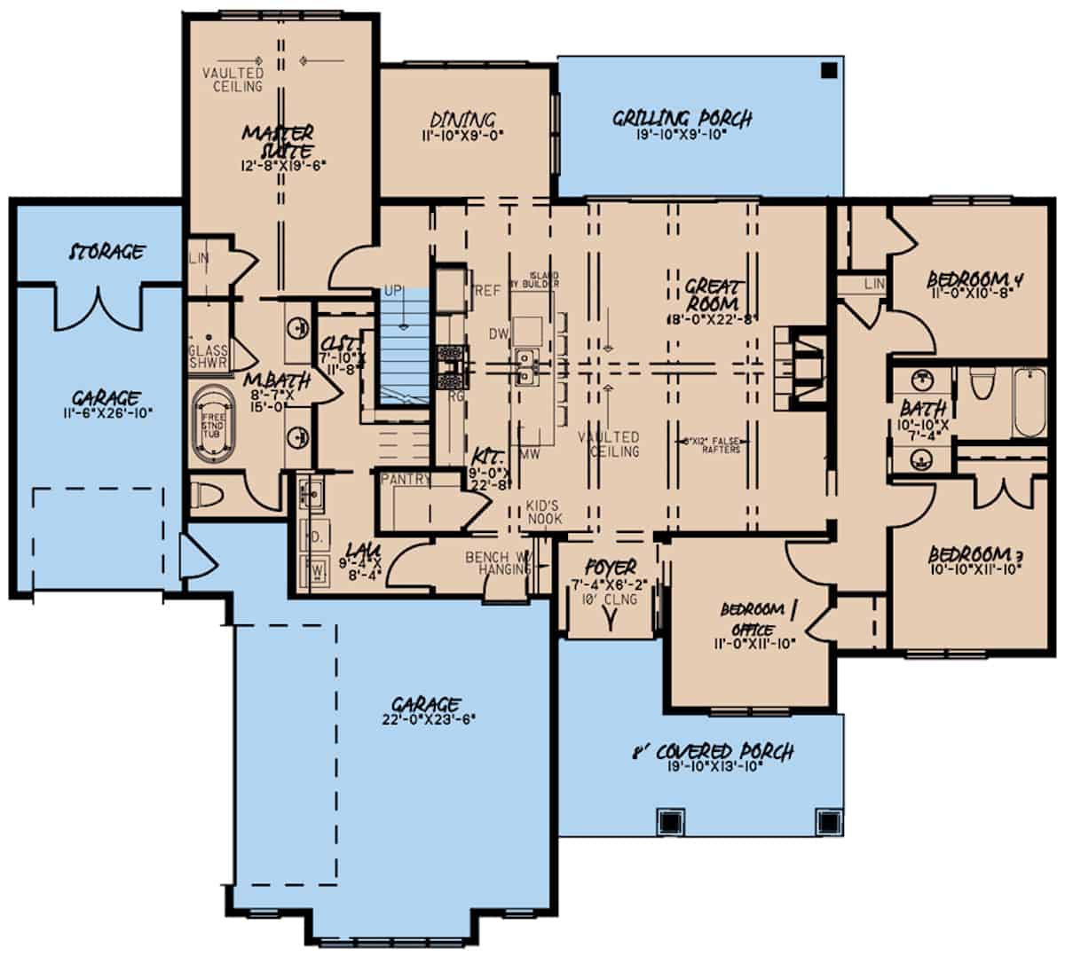 Floor Plan Main Level of Ranch Plan #193-1184