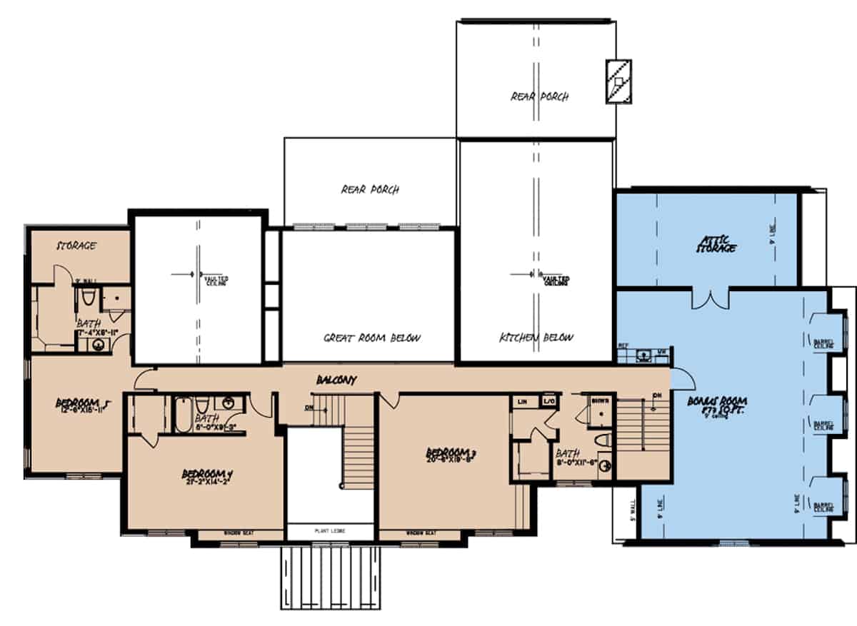 Floor Plan Upper Level of Mediterranean Plan #193-1186