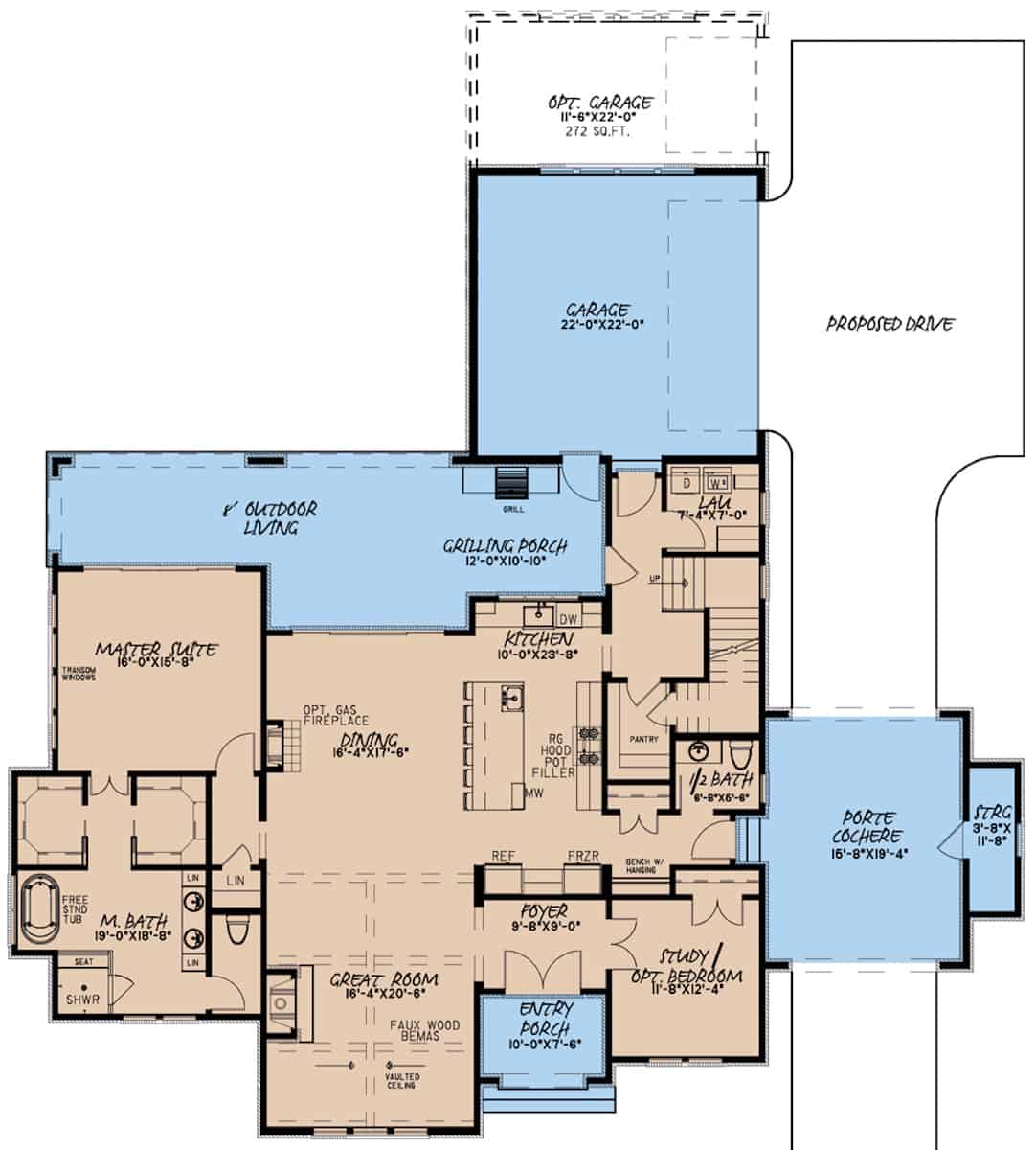 Floor Plan Main Level of French Plan #193-1187