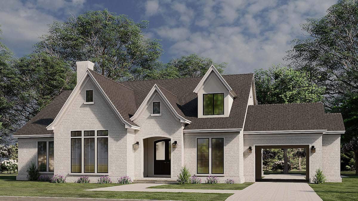 Front elevation of French home (ThePlanCollection: House Plan #193-1187)