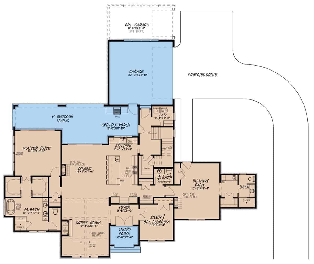 Floor Plan Main Level of French Plan #193-1188