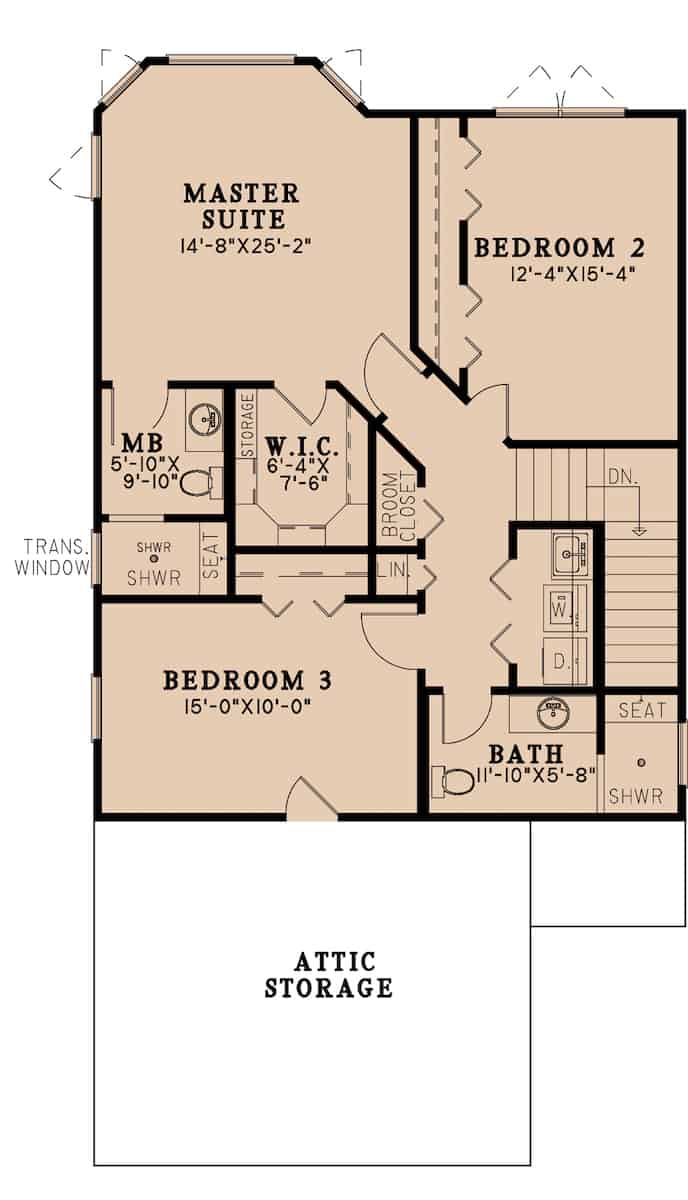 Upper Level of Farmhouse Plan #193-1194