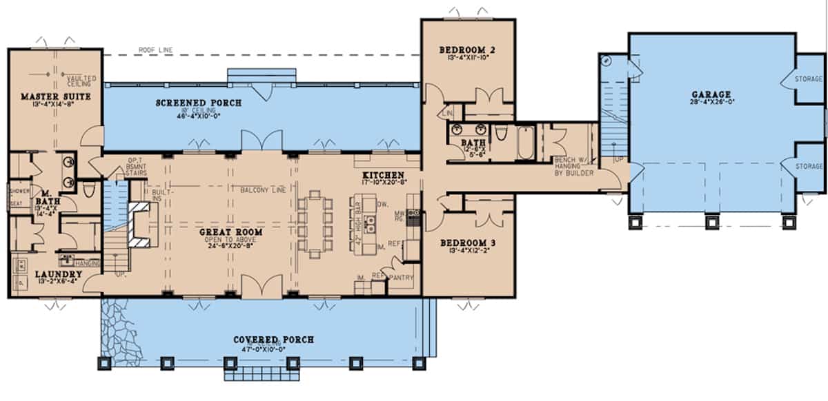Main Level of Farmhouse Plan #193-1195