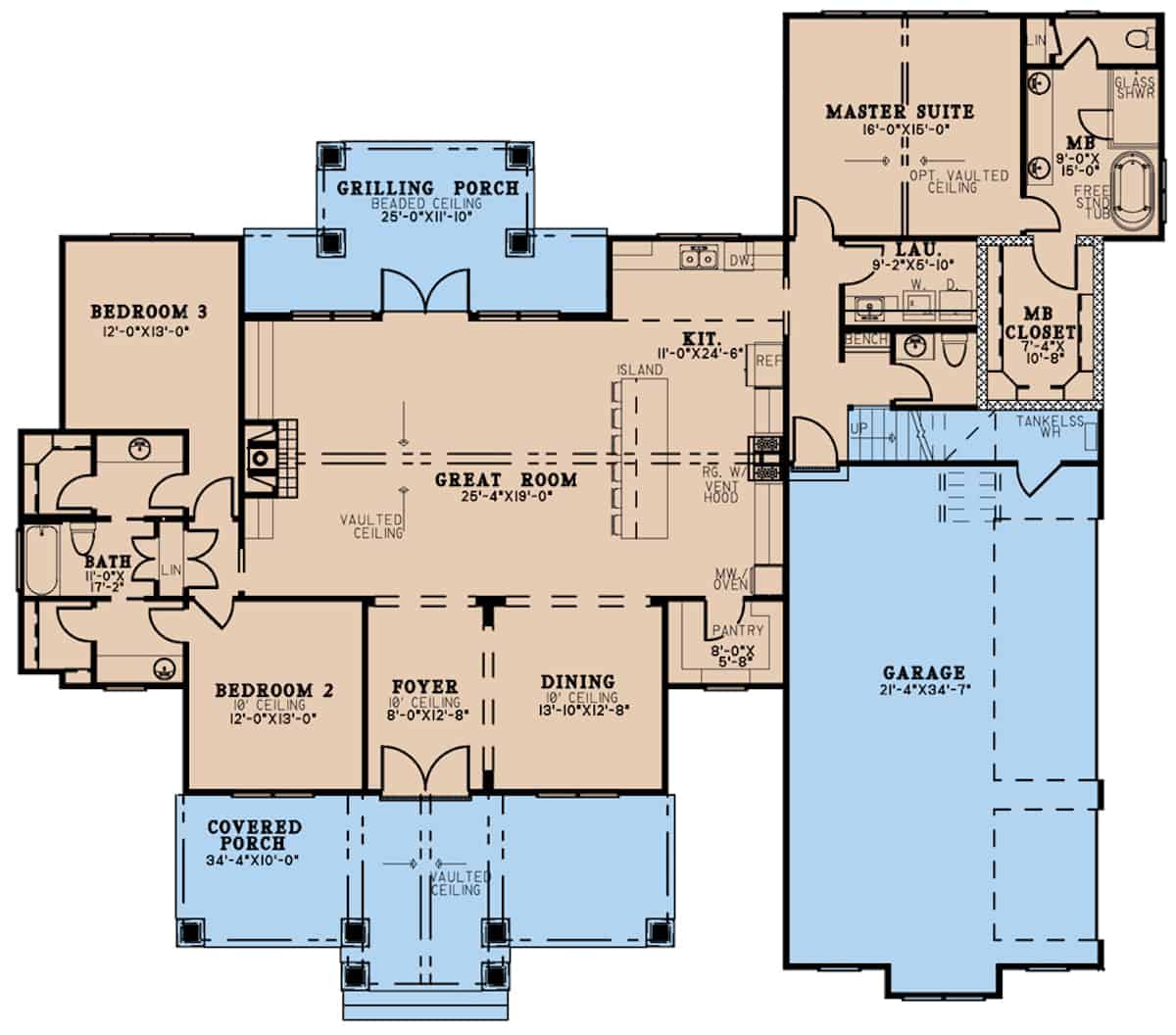 Main Level of Ranch Plan #193-1196