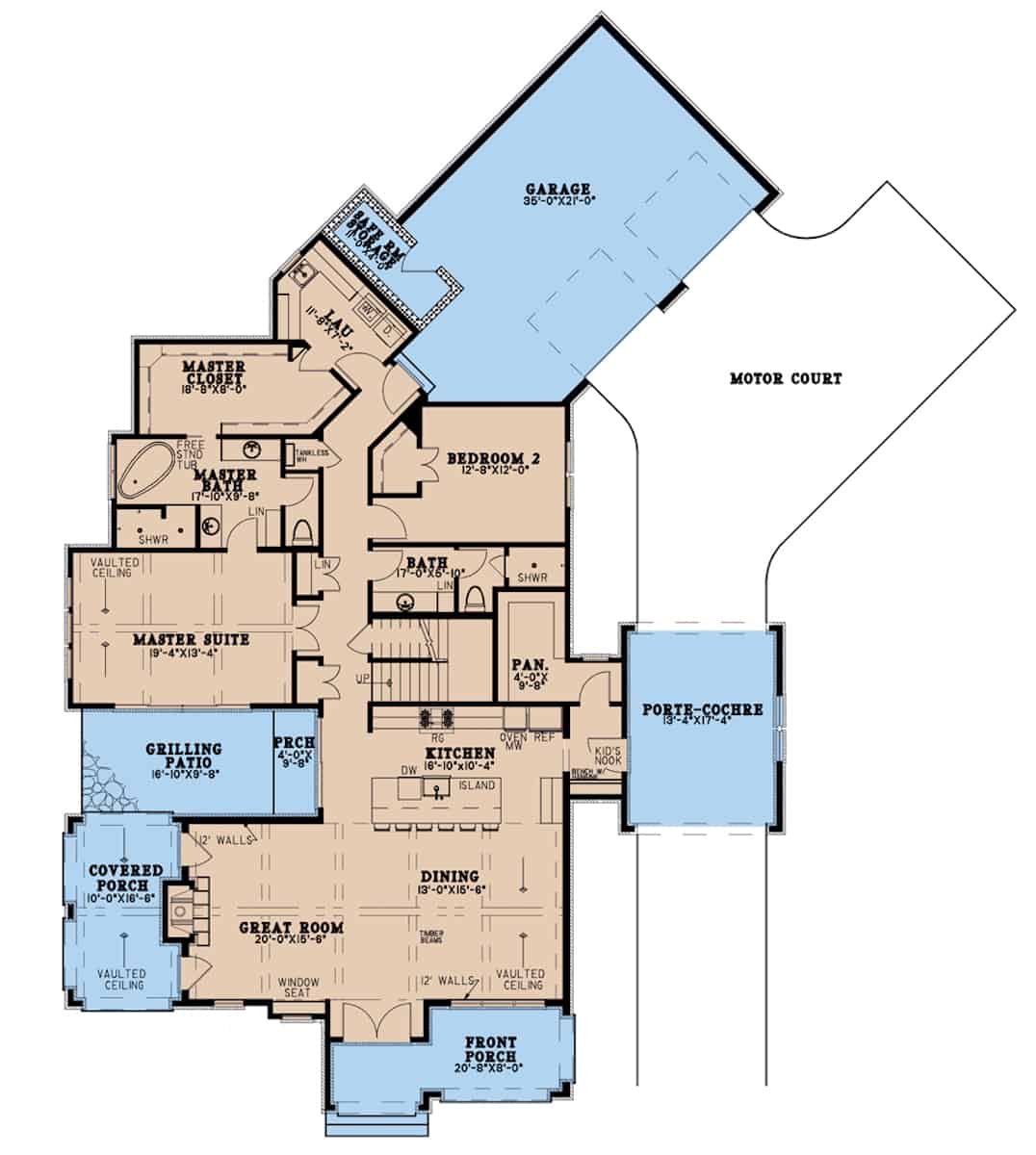 Main Level of French Plan #193-1198