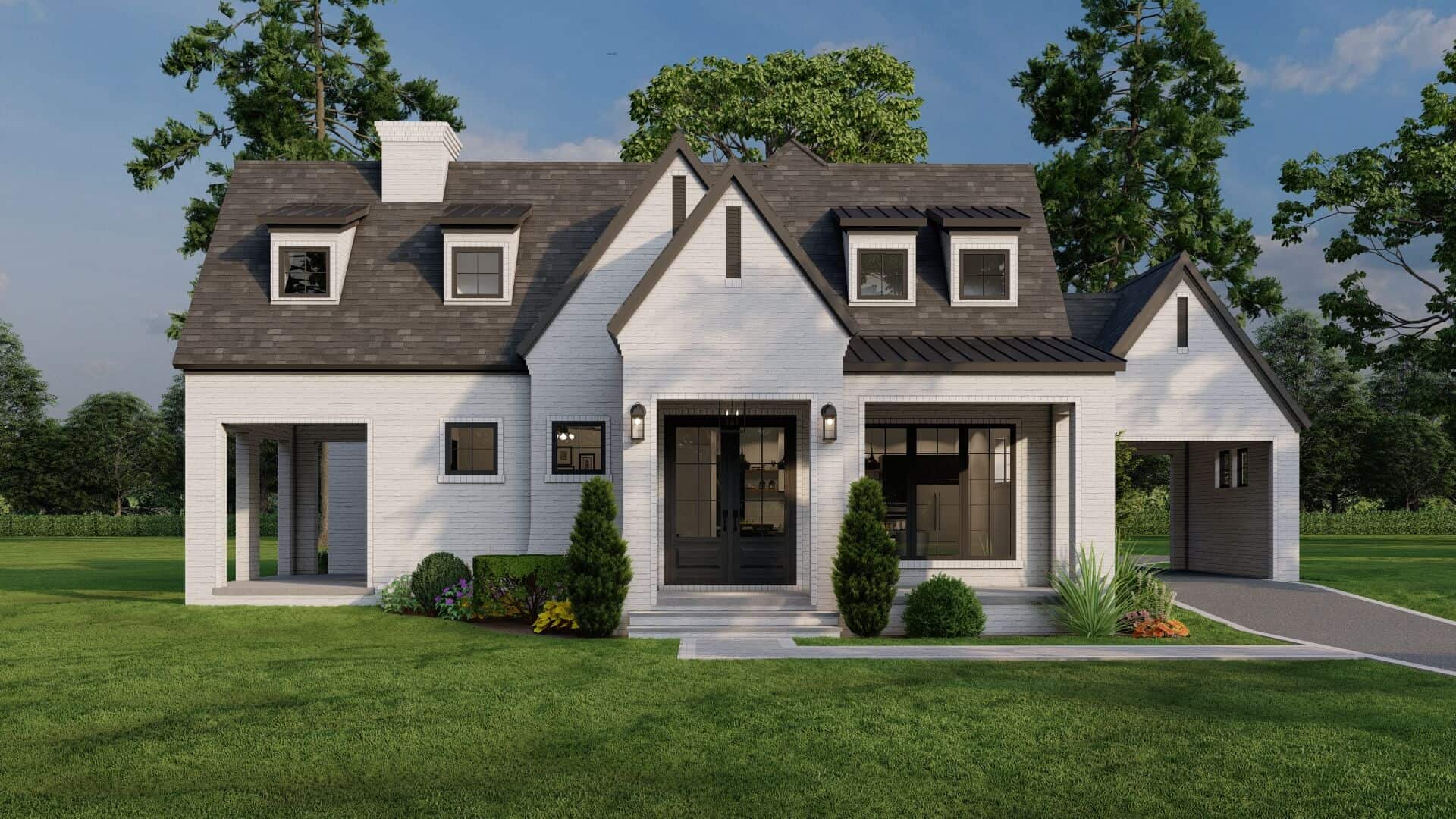 Front elevation of French home (ThePlanCollection: House Plan #193-1198)
