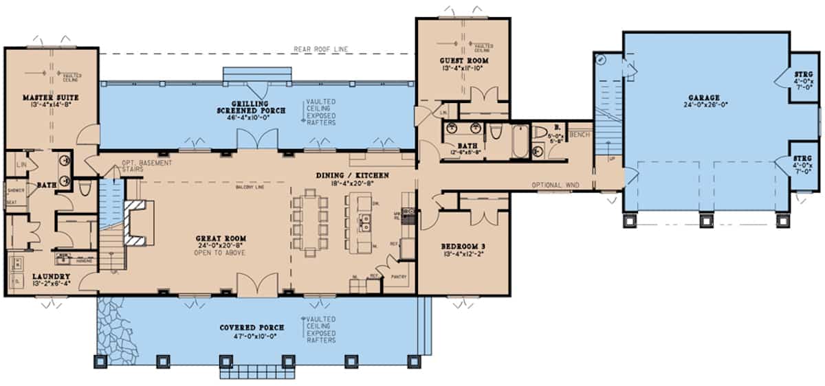 Main Level of Farmhouse Plan #193-1200