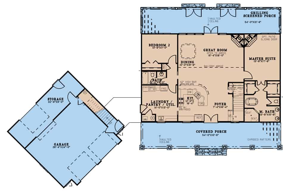 Main Level of Farmhouse Plan #193-1201