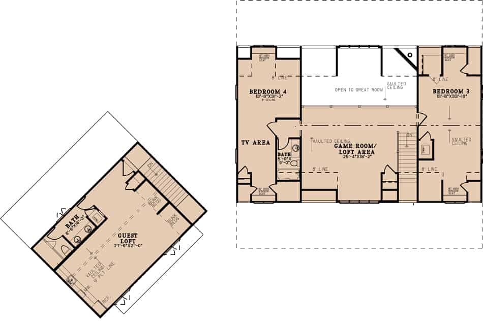 Upper Level of Farmhouse Plan #193-1201