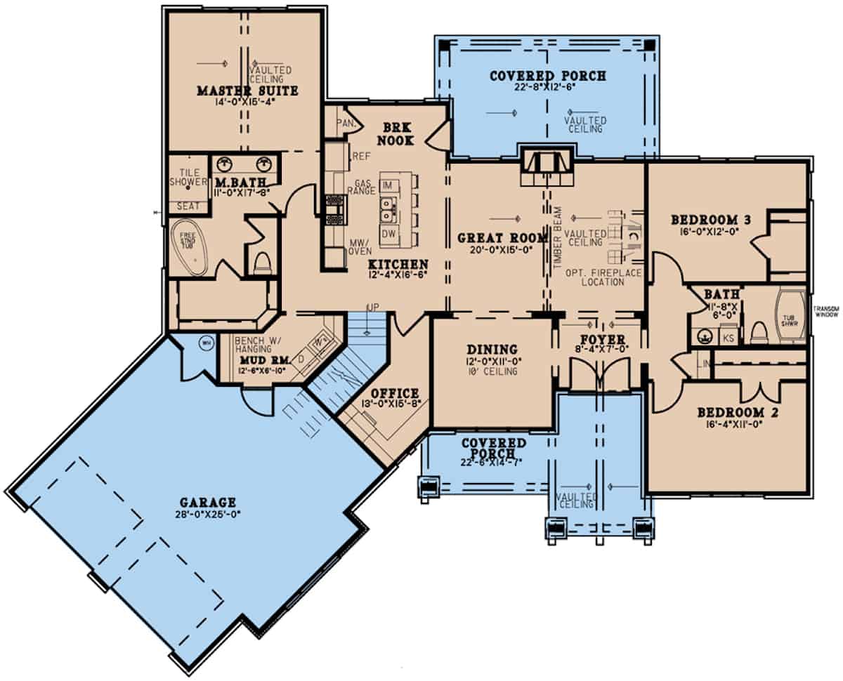 Main Level of Contemporary Plan #193-1202