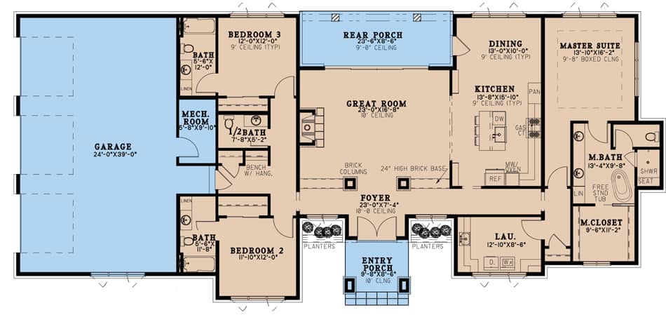 Main Level of Contemporary Plan #193-1203
