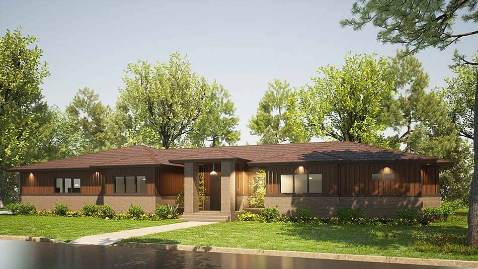 Prairie style ranch house (ThePlanCollection: Plan #193-1203)