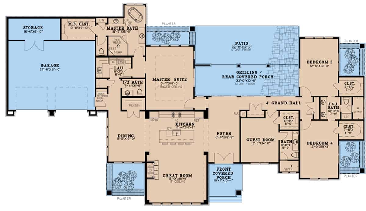 Main Level of Contemporary Plan #193-1204